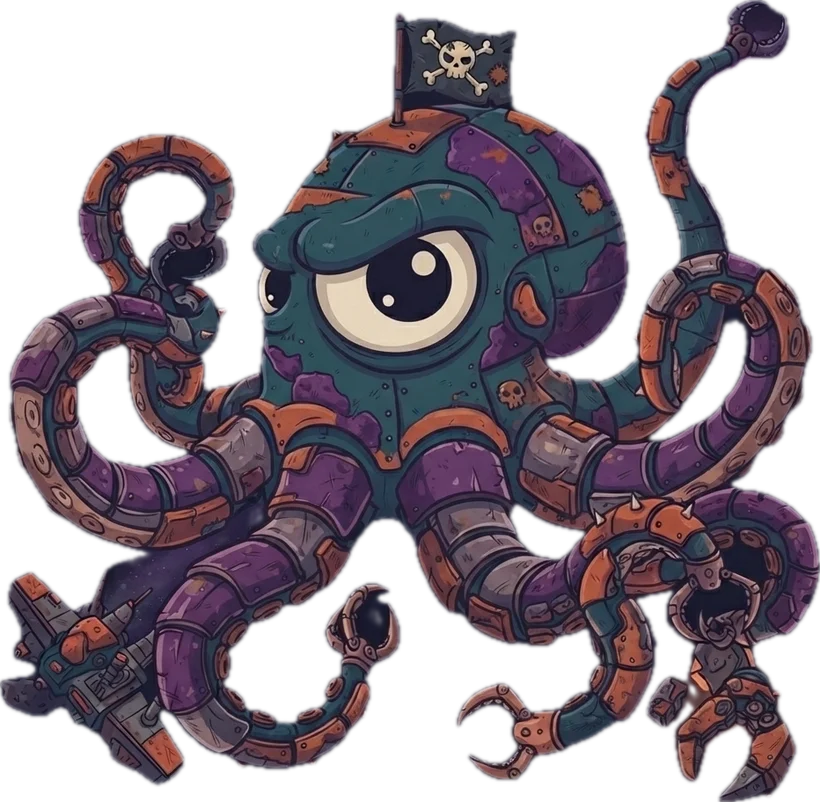 The kraken: a one-eyed space octopus with a pirate flag on its head